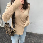 Cross-Over V-Neck Ribbed Knit Top