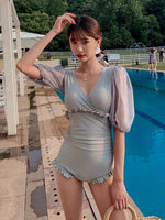 Sweet & Sexy Ruffled Swimsuit with Meshed Sleeves