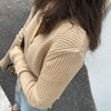 Cross-Over V-Neck Ribbed Knit Top