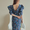 Floral Fishtail Dress with Deep V Back