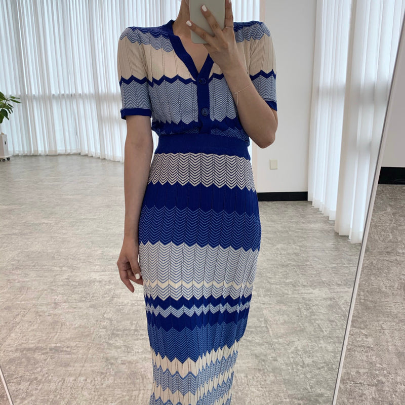 Wavy Knit Pattern 2-Piece Dress Set