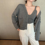 Korean Style V-Neck Long Sleeve Cardigan Set