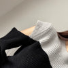 Color Block Cold Shoulder Mock Neck Knitted Sweater