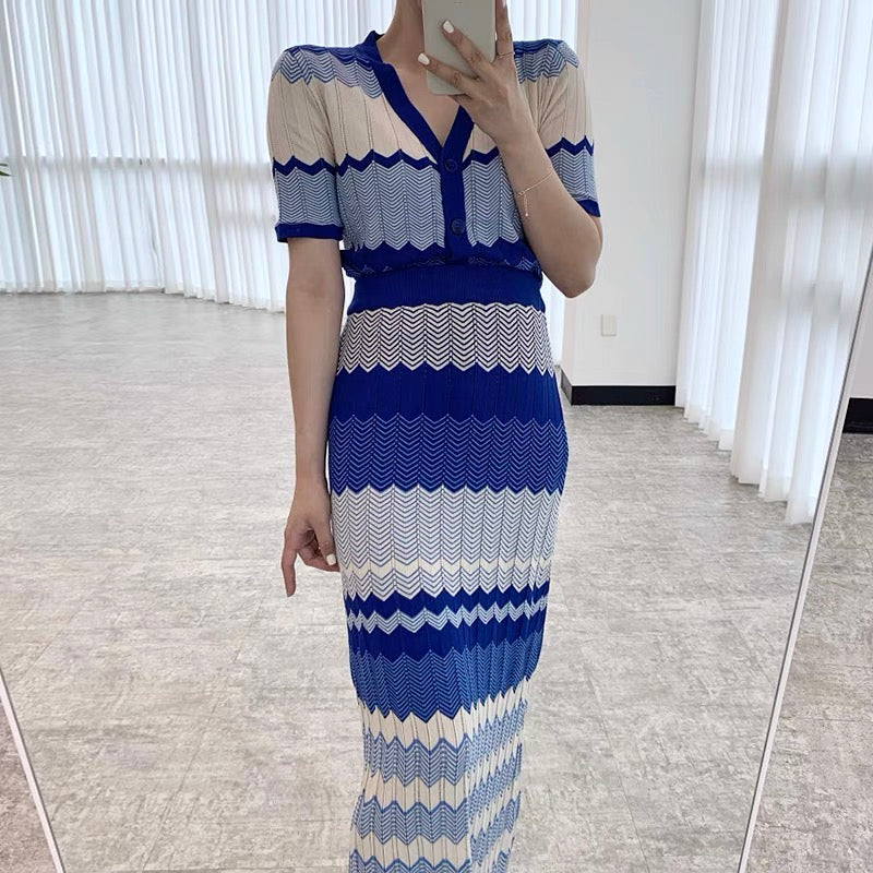 Wavy Knit Pattern 2-Piece Dress Set