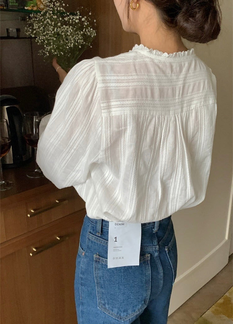 Ruffled Neck Buttoned Blouse