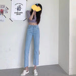 High-Waist Straight Leg Blue Washed Jeans