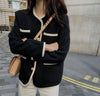 Black & White Contrast Trim Collarless Tweed Jacket