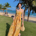 Summer Oil Painting Open Waist Strap Dress