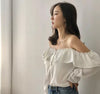 Off-The-Shoulder Ruffled Chiffon Sling Top