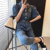 Short Sleeve Blue Denim Utility Jumpsuit