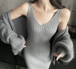 Oversized Sparkling V-Neck Cardigan / Knitted Dress Set