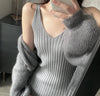 Oversized Sparkling V-Neck Cardigan / Knitted Dress Set