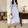 Korean Style Puff Sleeve Pleated Midi Dress