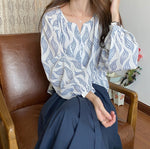 Ocean Breeze Leaf Print Loose Fit Blouse